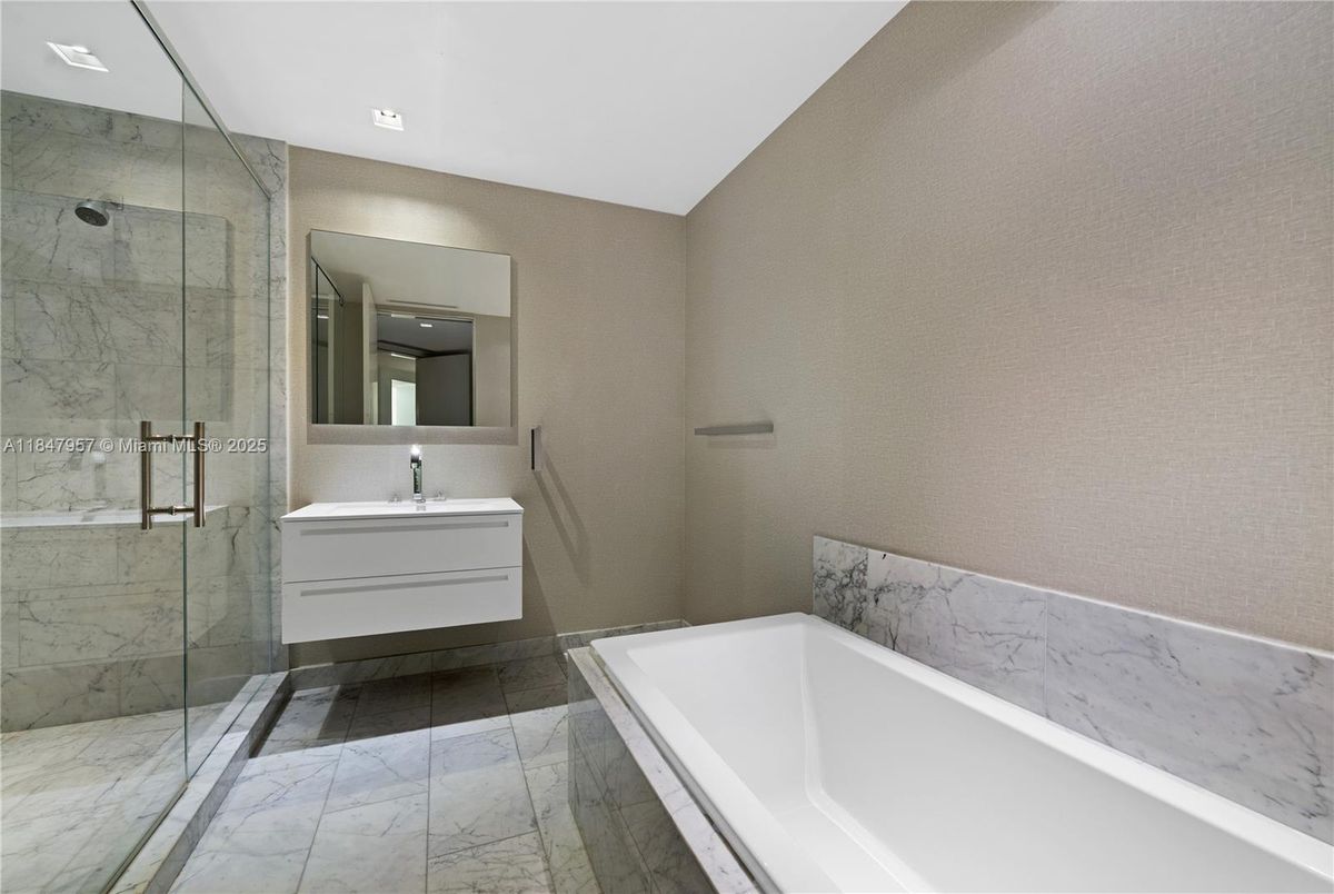 Bathroom, Glass Shower, Interior, Marble, Marble Walls, Recessed Lighting