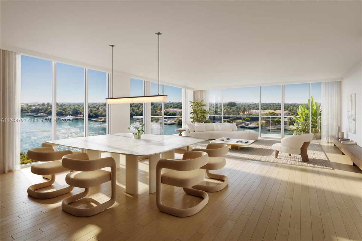 Dining room, Interior, Living room, Pendant Lights, Water, Wood Texture Flooring