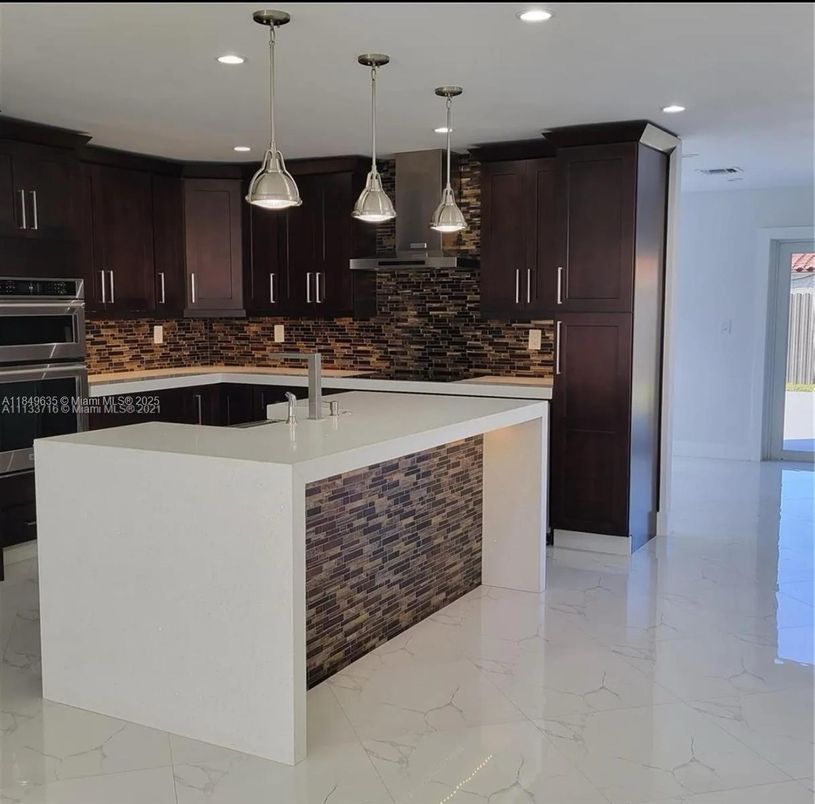 Interior, Kitchen, Marble, Pendant Lights, Recessed Lighting