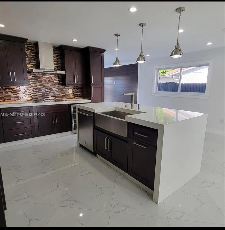 Interior, Kitchen, Marble, Pendant Lights, Recessed Lighting, Stainless Steel Appliances