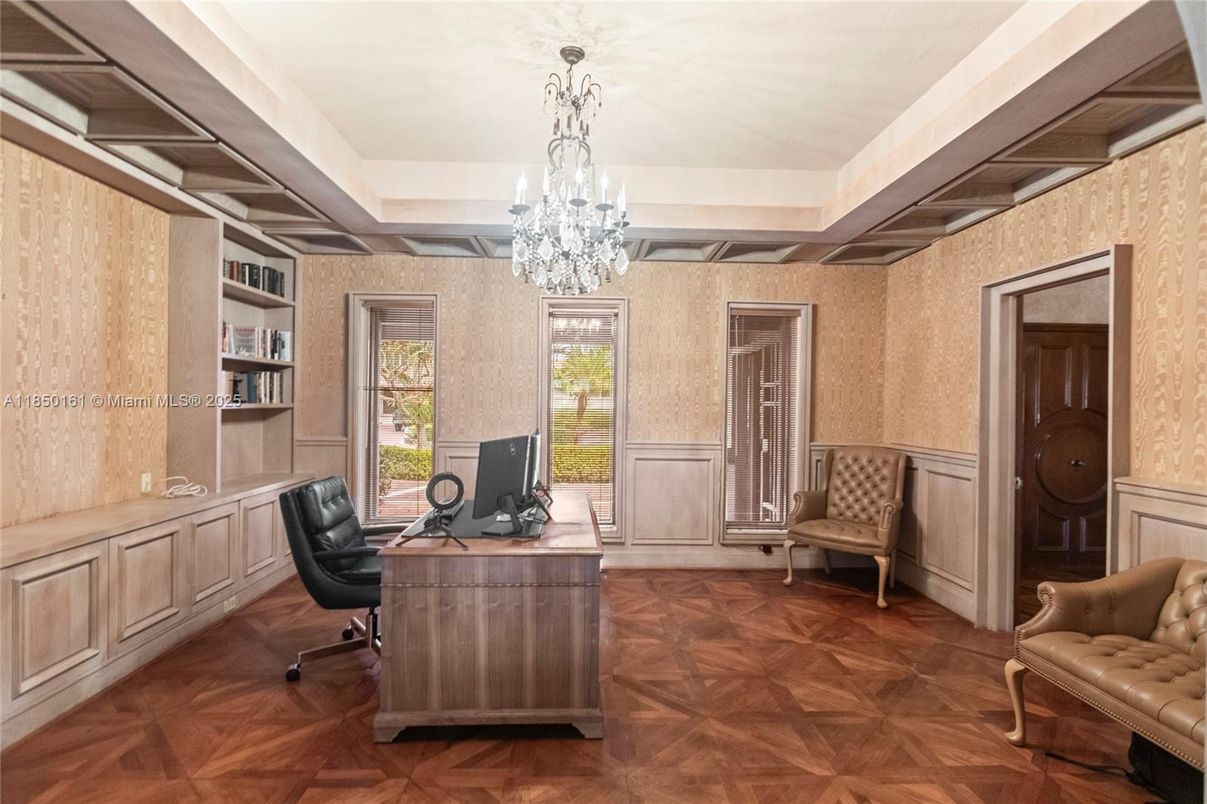 Chandelier, Home Office, Interior, Wood Texture Flooring