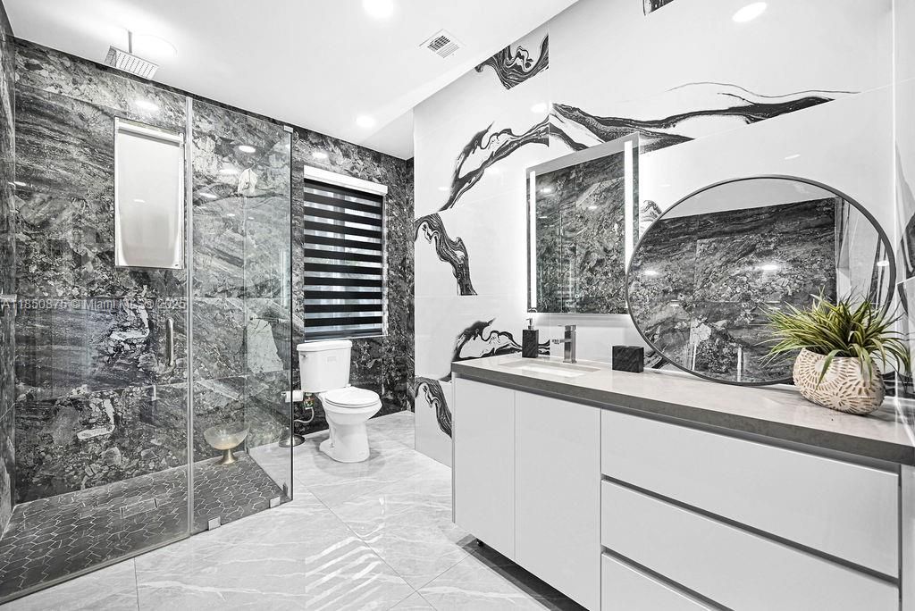 Bathroom, Glass Shower, Interior, Recessed Lighting