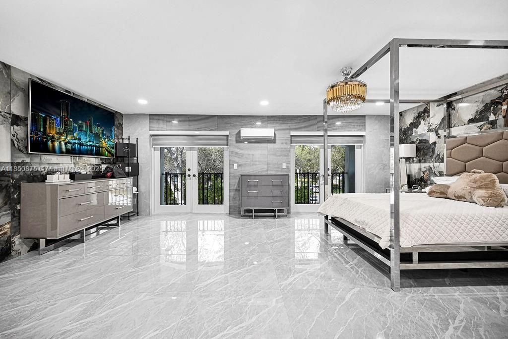 Bedroom, Chandelier, Interior, Marble, Recessed Lighting