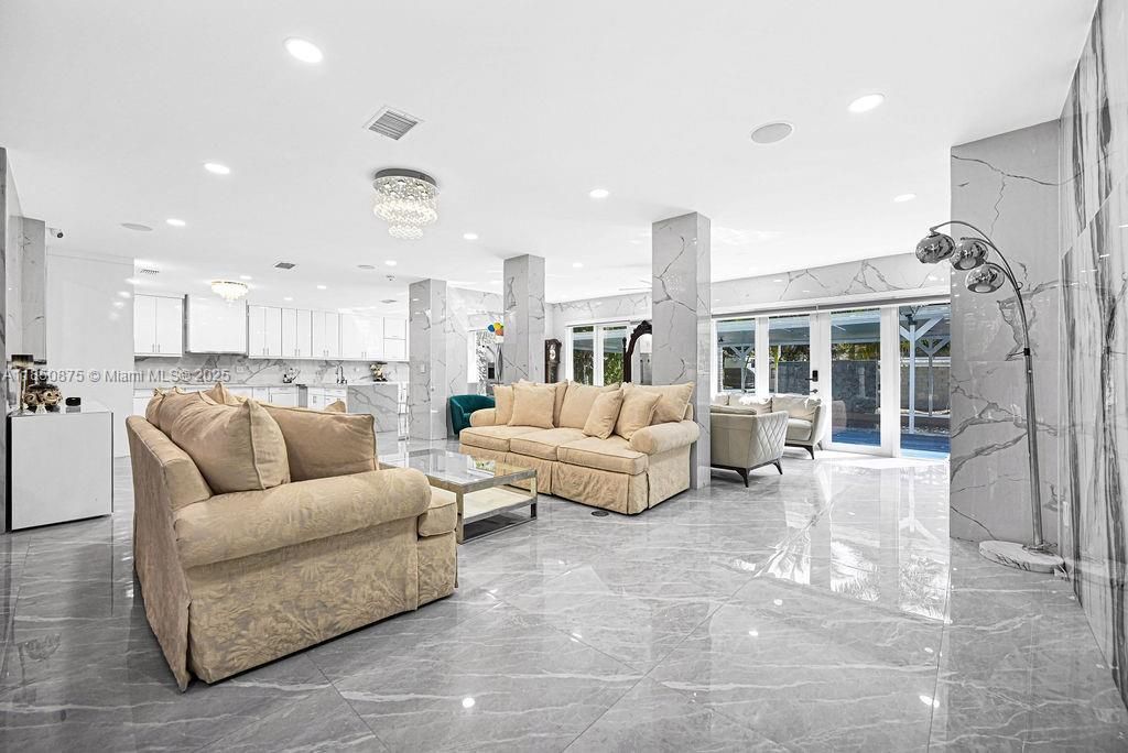 Interior, Living room, Marble Walls, Recessed Lighting