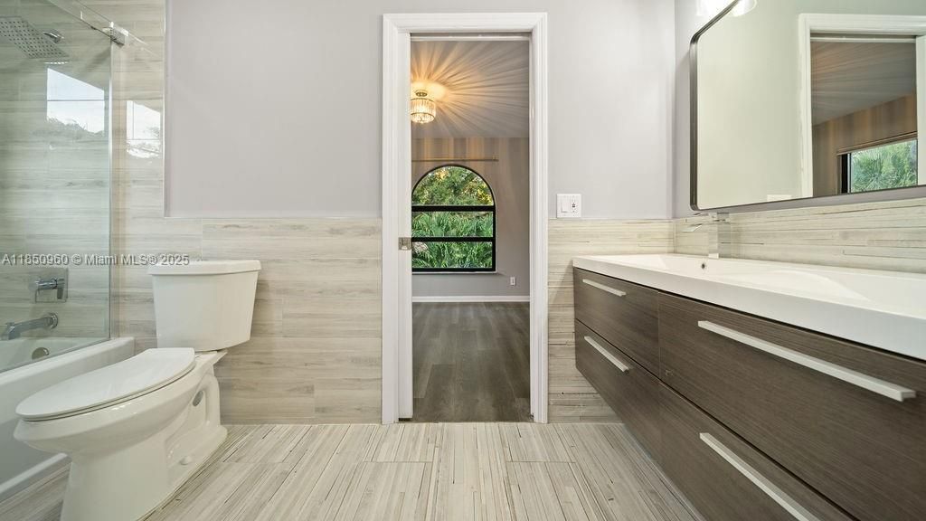 Bathroom, Glass Shower, Interior, Wood Texture Flooring