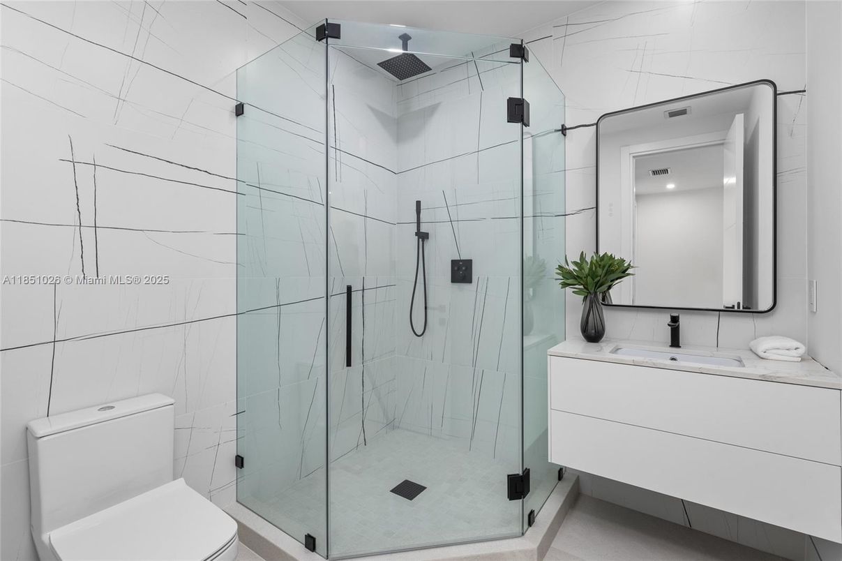 Bathroom, Glass Shower, Interior, Recessed Lighting