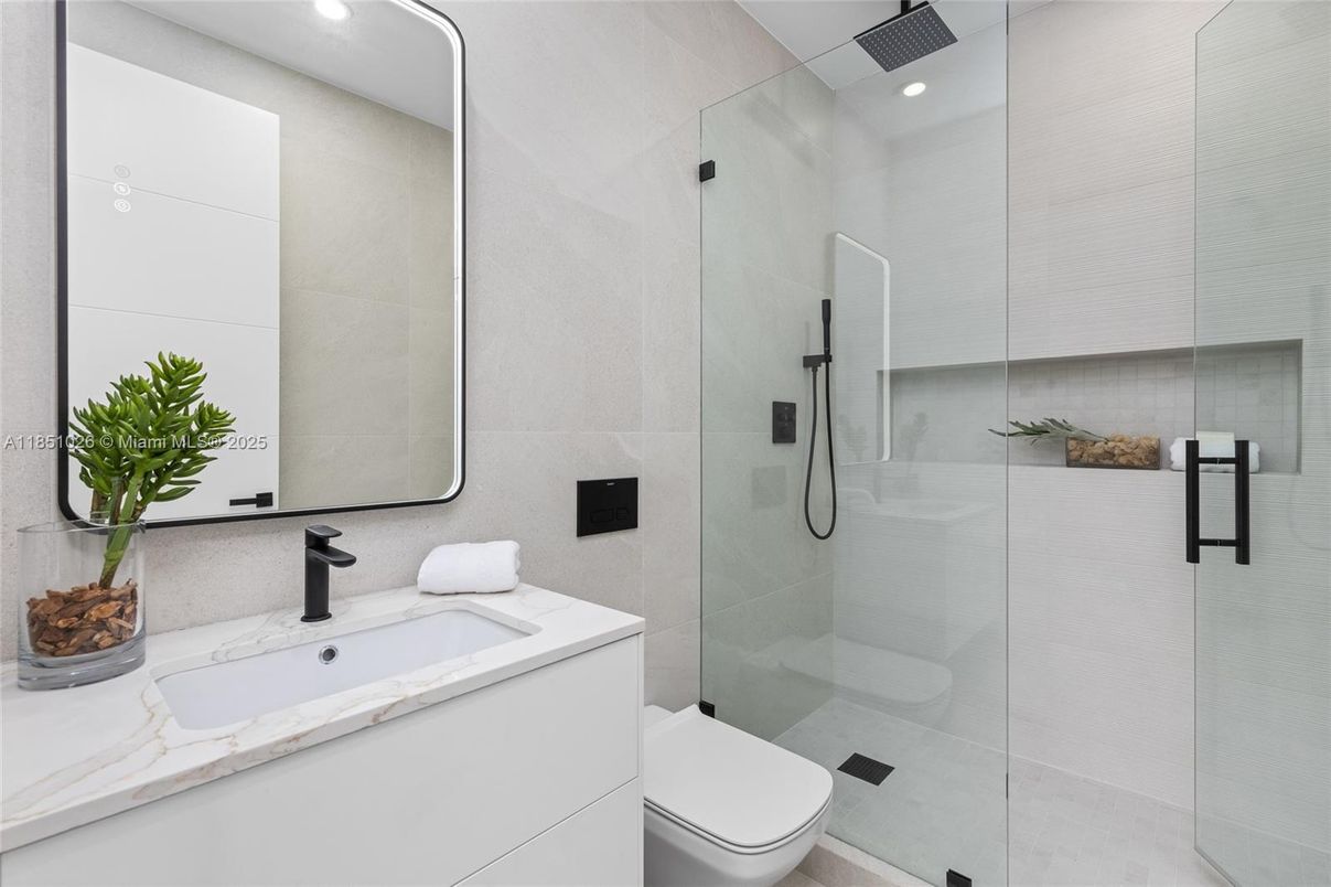 Bathroom, Glass Shower, Interior, Recessed Lighting
