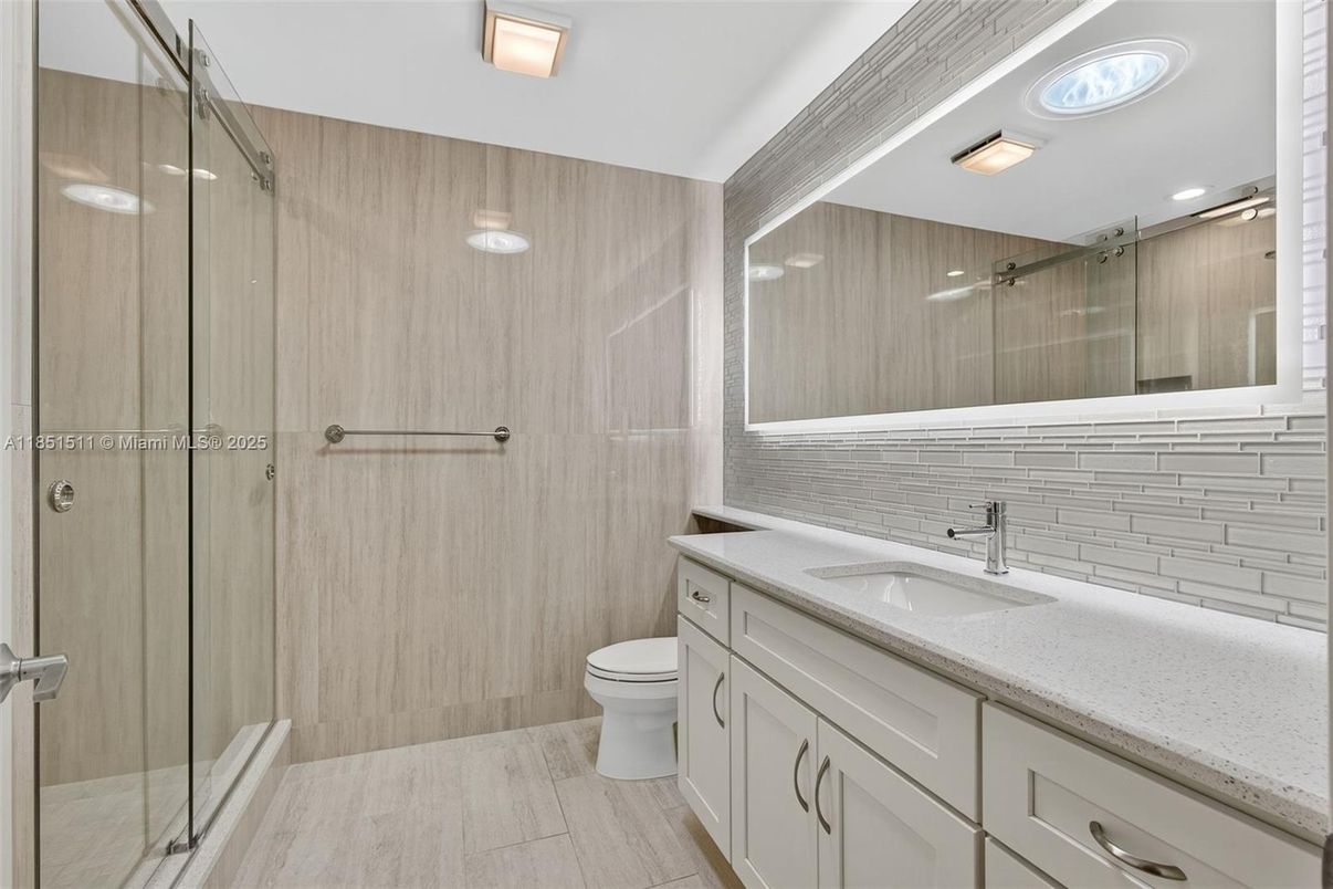 Bathroom, Glass Shower, Interior, Recessed Lighting