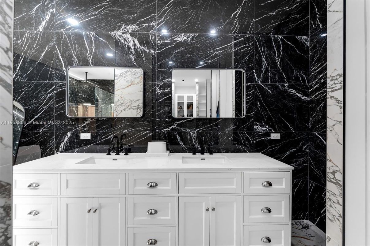 Bathroom, Dual Sink Vanities, Interior, Marble Walls
