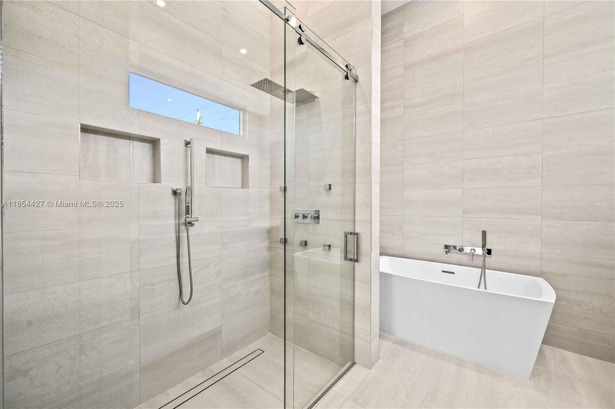 Bathroom, Free Standing Baths, Glass Shower, Interior, Recessed Lighting