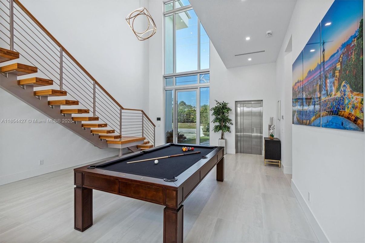 Billiard Table, Game Room, Interior, Pendant Lights, Recessed Lighting