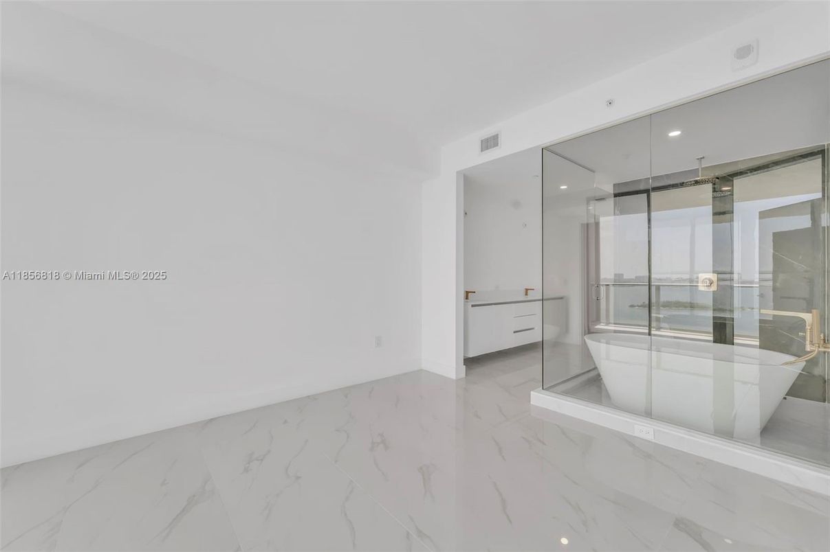 Bathroom, Free Standing Baths, Glass Shower, Interior, Marble, Recessed Lighting