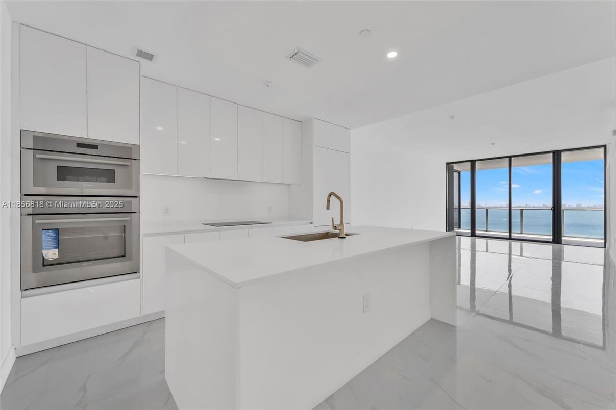 Interior, Kitchen, Marble, Recessed Lighting, Stainless Steel Appliances, Water