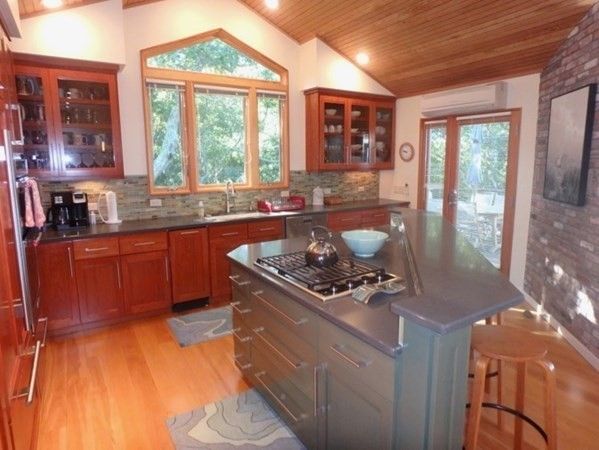 Interior, Kitchen, Recessed Lighting, Stainless Steel Appliances, Wooden Ceilings, Wood Texture Flooring