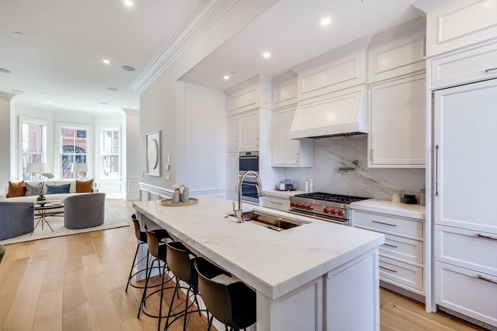 Interior, Kitchen, Living room, Recessed Lighting, Stainless Steel Appliances, Wood Texture Flooring