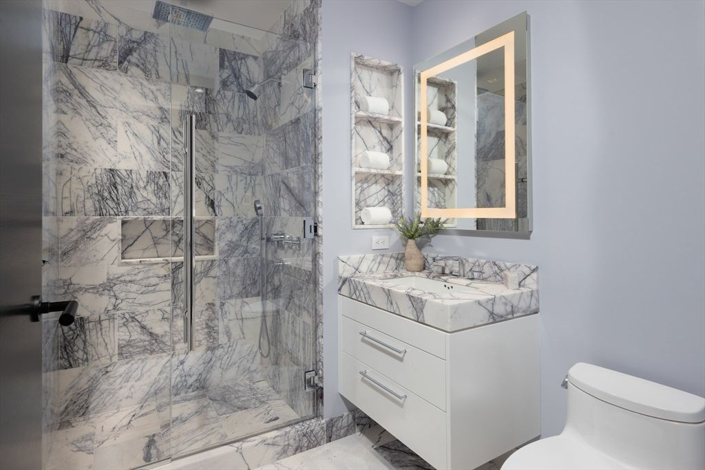Bathroom, Glass Shower, Interior, Marble, Marble Walls