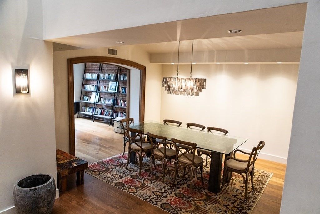 Dining room, Interior, Pendant Lights, Wood Texture Flooring