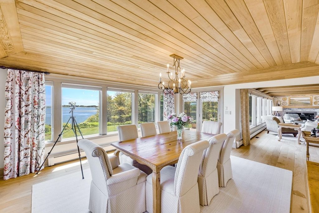 Chandelier, Dining room, Interior, Living room, Water, Wooden Ceilings, Wood Texture Flooring