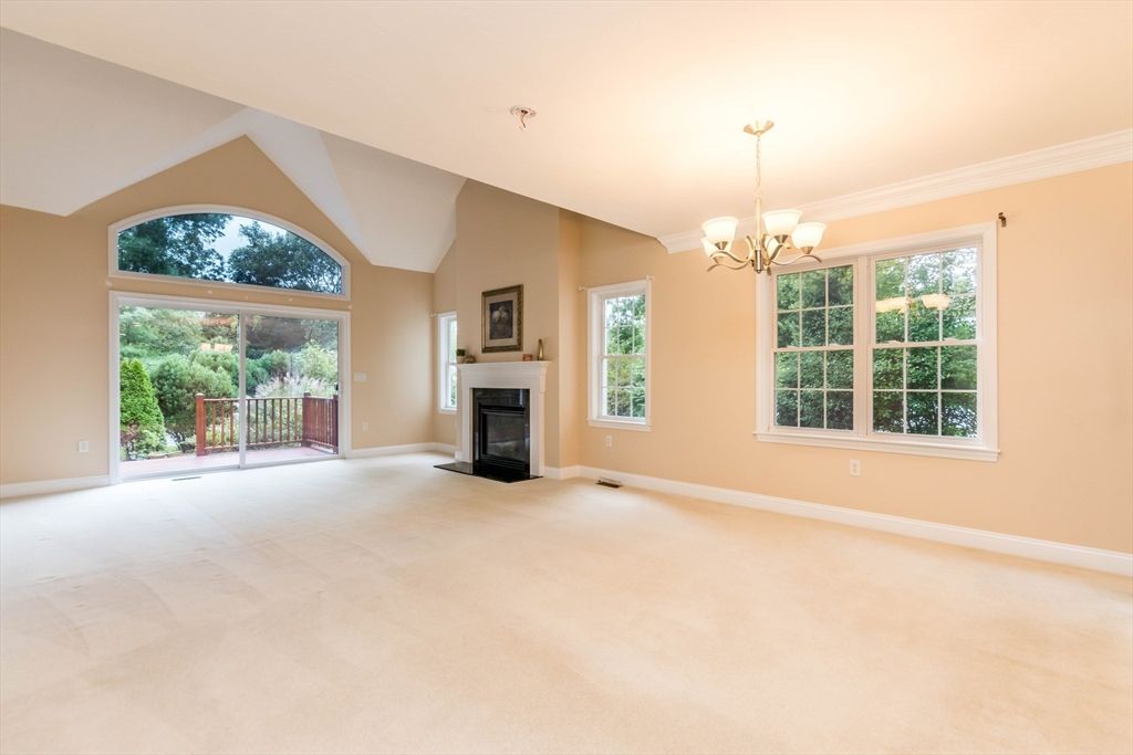 Chandelier, Empty room, Fireplace, Interior
