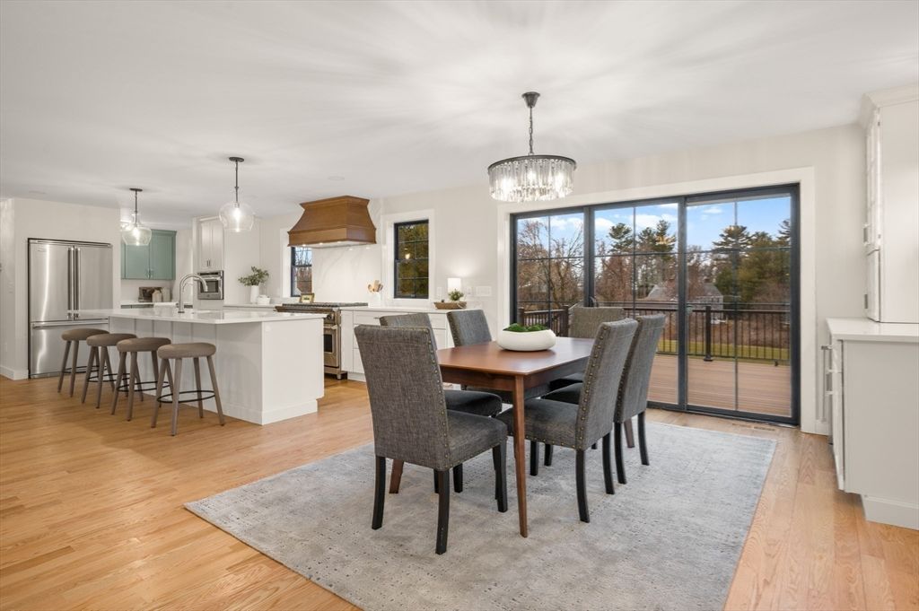 Dining room, Interior, Kitchen, Pendant Lights, Stainless Steel Appliances, Wood Texture Flooring