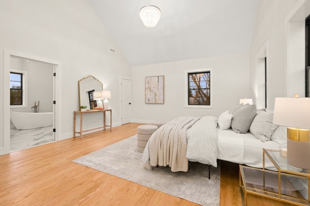 Bedroom, Chandelier, Interior, Marble, Wood Texture Flooring