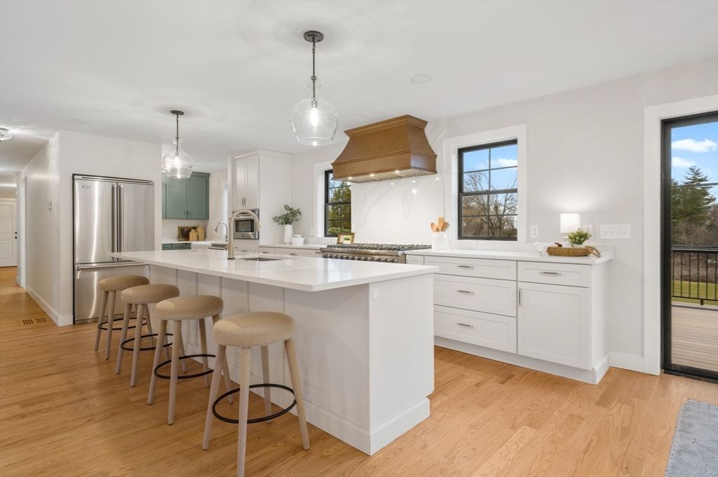 Interior, Kitchen, Pendant Lights, Stainless Steel Appliances, Wood Texture Flooring