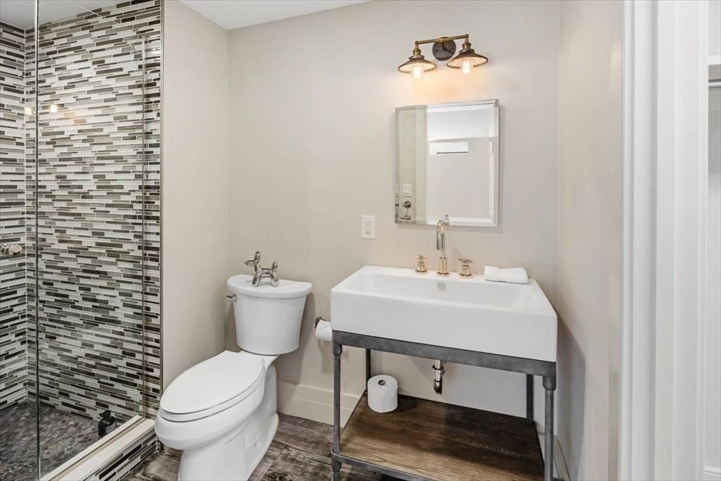 Bathroom, Glass Shower, Interior, Wood Texture Flooring
