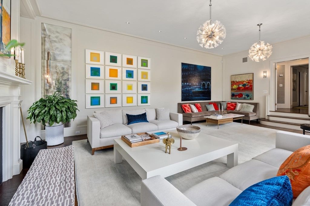 Fireplace, Interior, Living room, Pendant Lights, Recessed Lighting, Wood Texture Flooring