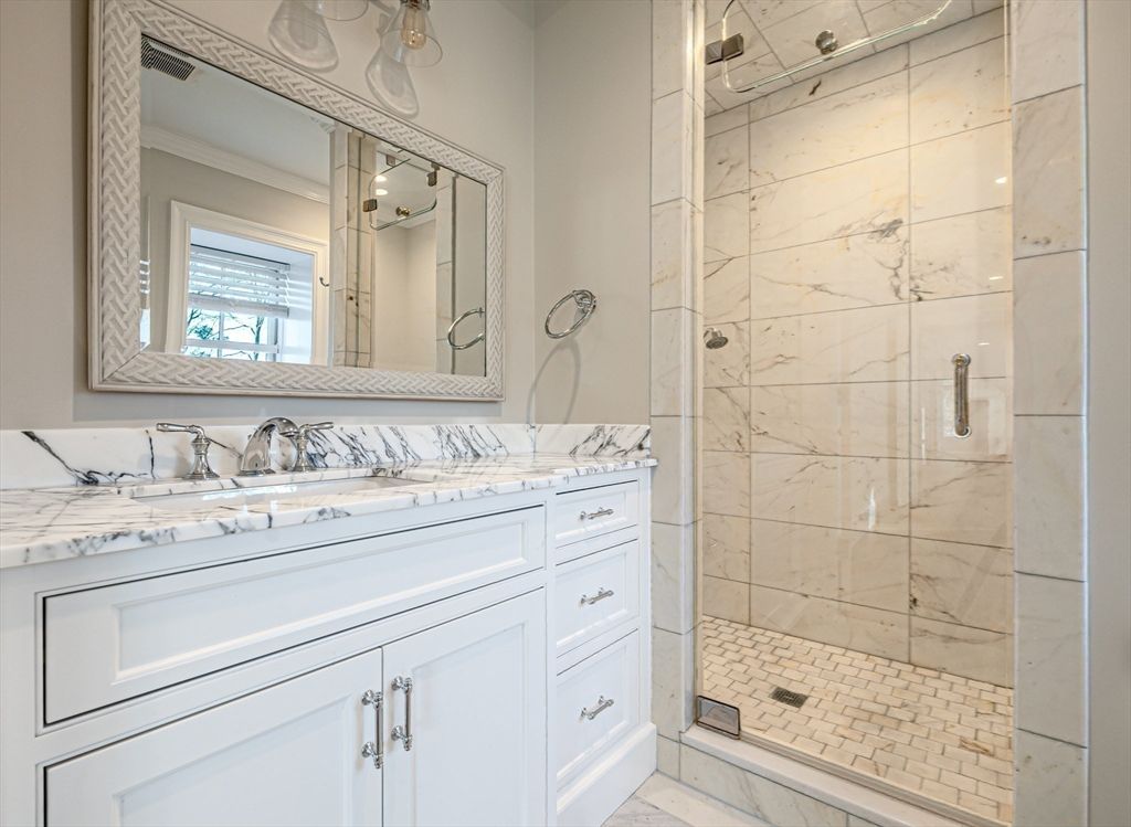 Bathroom, Glass Shower, Interior, Marble Walls