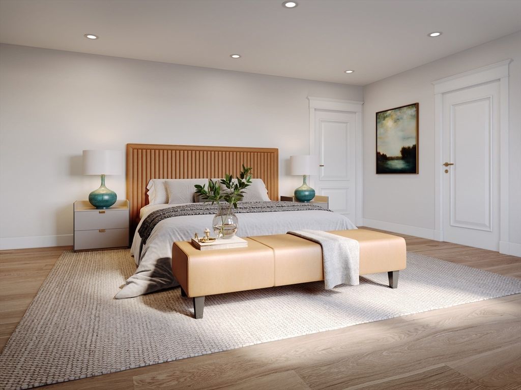 Bedroom, Interior, Recessed Lighting, Wood Texture Flooring
