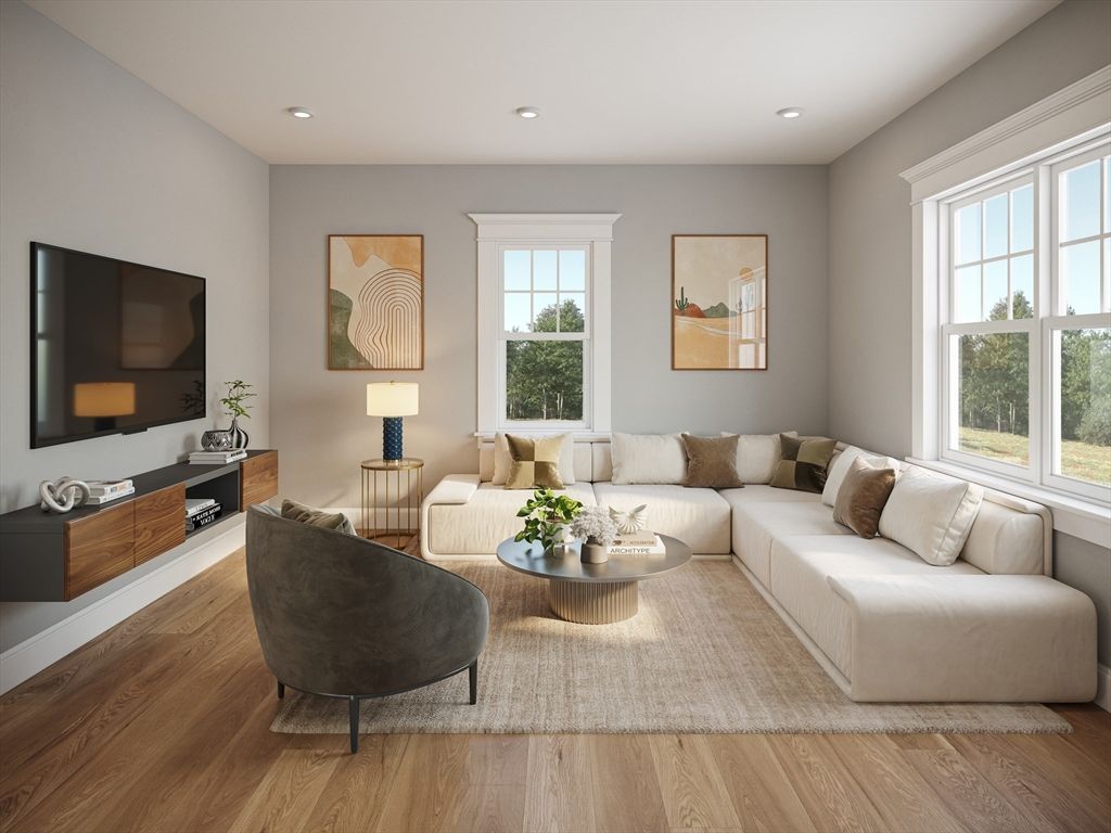 Interior, Living room, Recessed Lighting, Wood Texture Flooring
