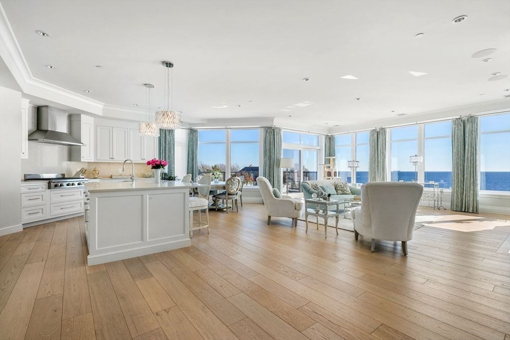 Chandelier, Interior, Kitchen, Pendant Lights, Recessed Lighting, Stainless Steel Appliances, Wood Texture Flooring