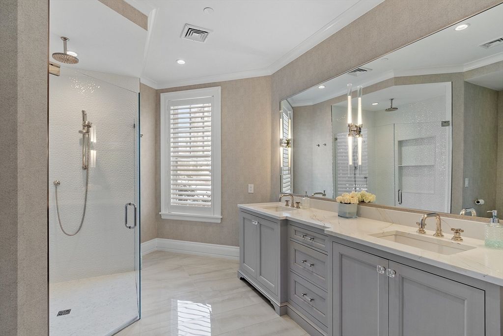 Bathroom, Dual Sink Vanities, Glass Shower, Interior, Recessed Lighting