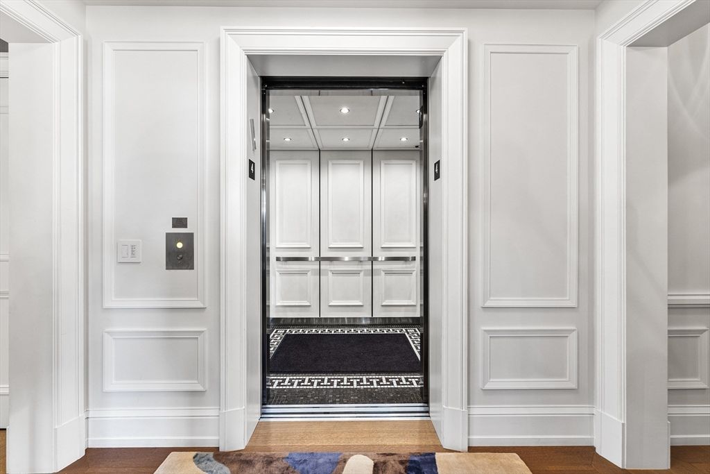Elevator, Interior, Recessed Lighting, Wood Texture Flooring