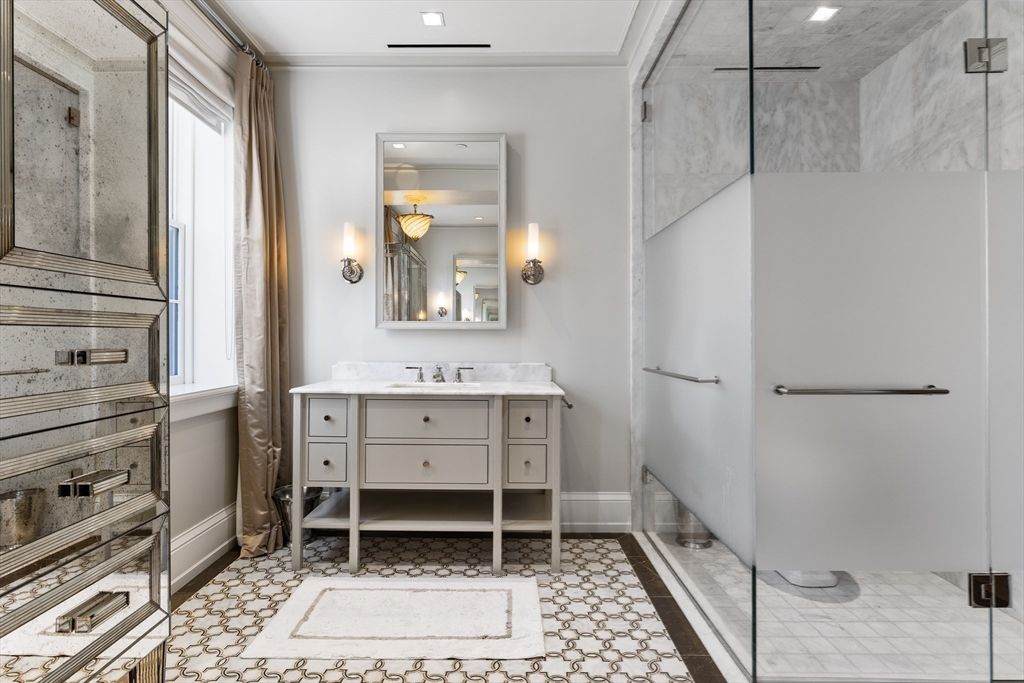Bathroom, Glass Shower, Interior, Recessed Lighting