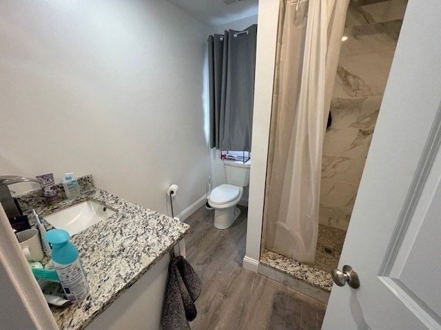 Bathroom, Interior, Marble Walls, Wood Texture Flooring