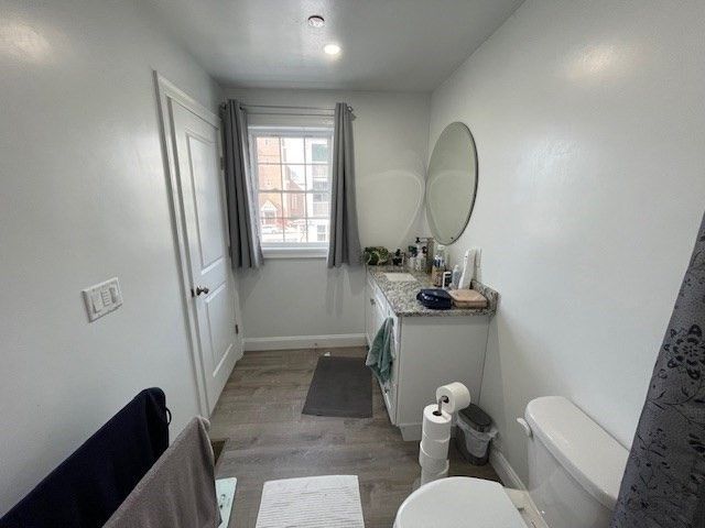 Bathroom, Interior, Recessed Lighting, Wood Texture Flooring