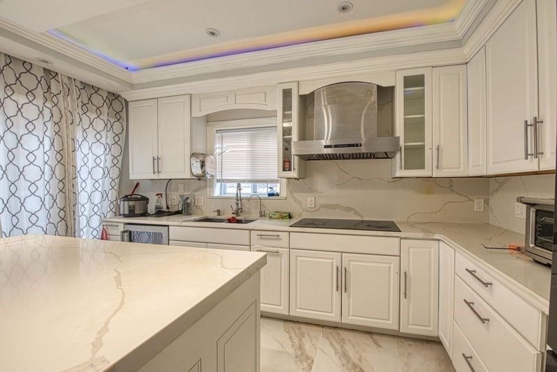 Interior, Kitchen, Marble, Marble Walls, Recessed Lighting, Stainless Steel Appliances