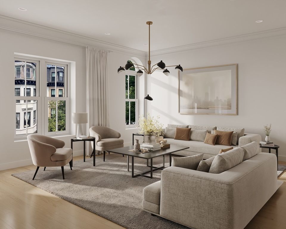 Interior, Living room, Pendant Lights, Recessed Lighting, Wood Texture Flooring