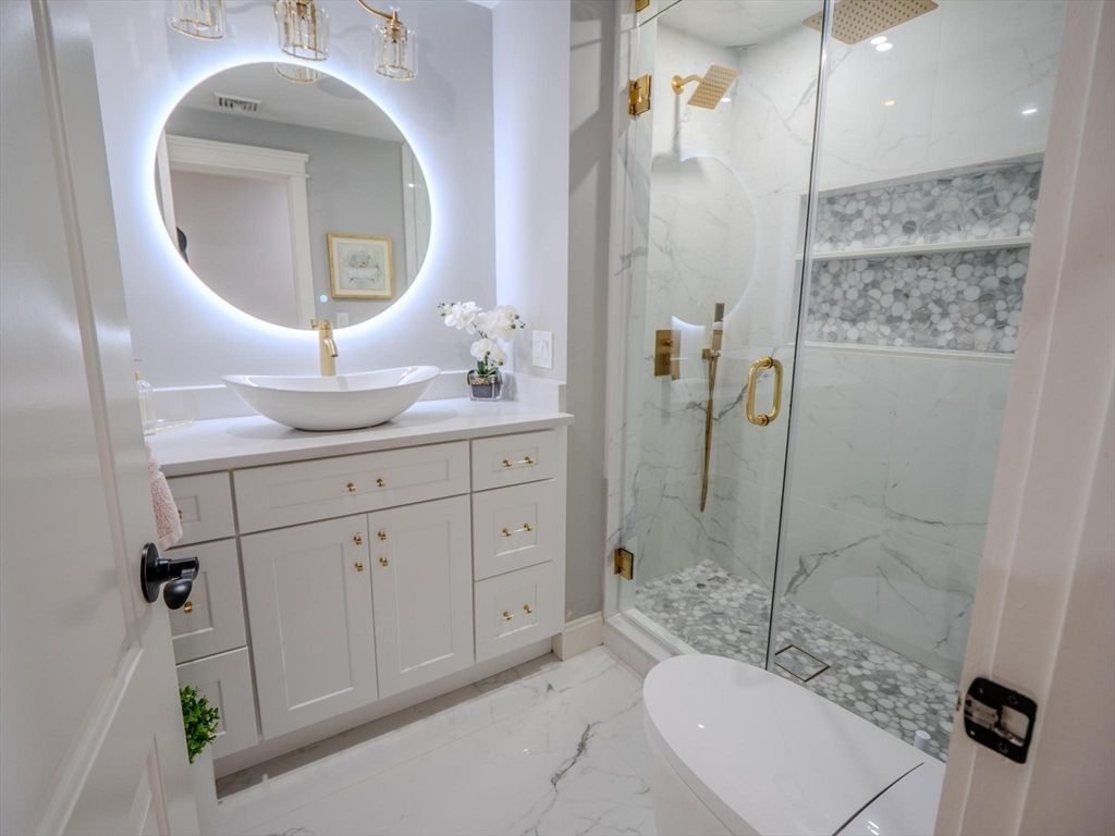 Bathroom, Glass Shower, Interior, Marble, Marble Walls