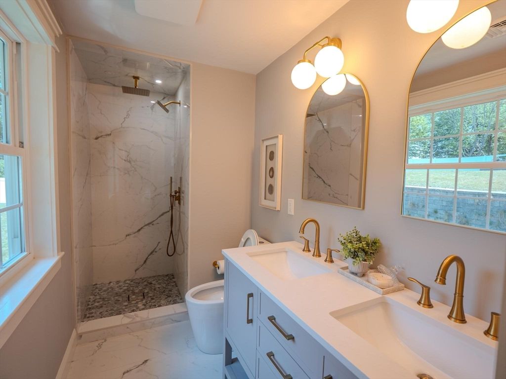 Bathroom, Dual Sink Vanities, Interior, Marble, Marble Walls