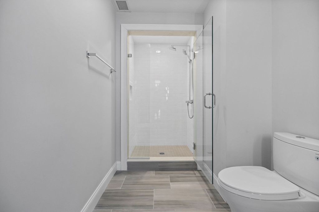 Bathroom, Glass Shower, Interior, Wood Texture Flooring