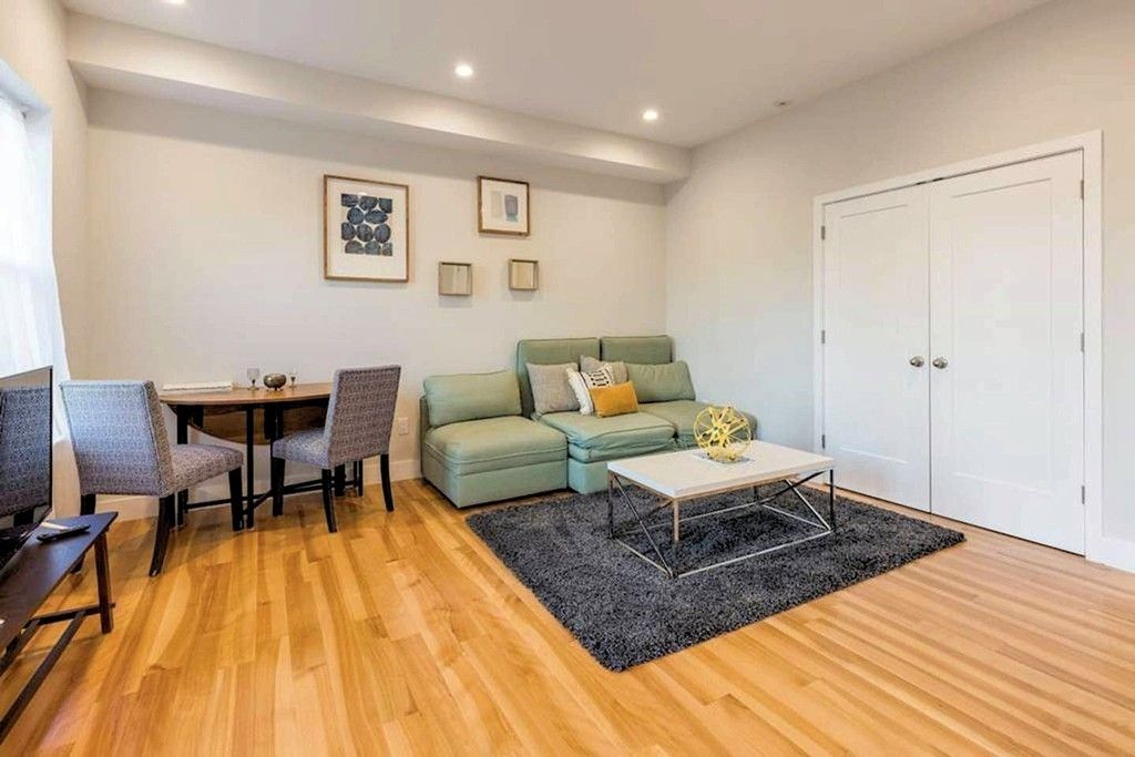 Dining room, Interior, Living room, Recessed Lighting, Wood Texture Flooring