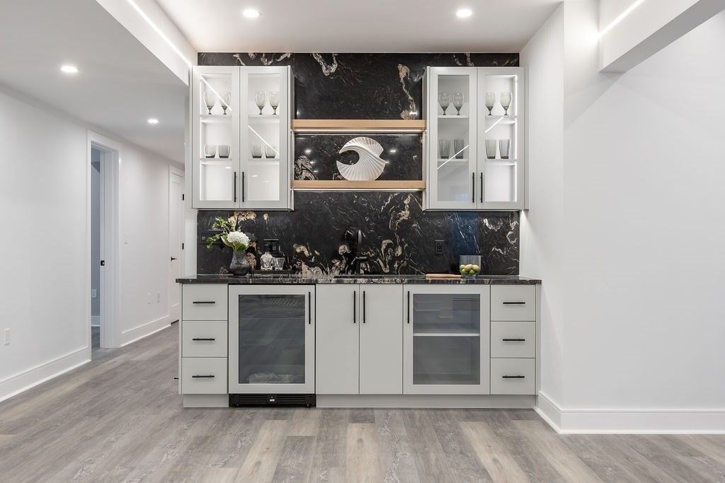 Interior, Marble Walls, Recessed Lighting, Wood Texture Flooring