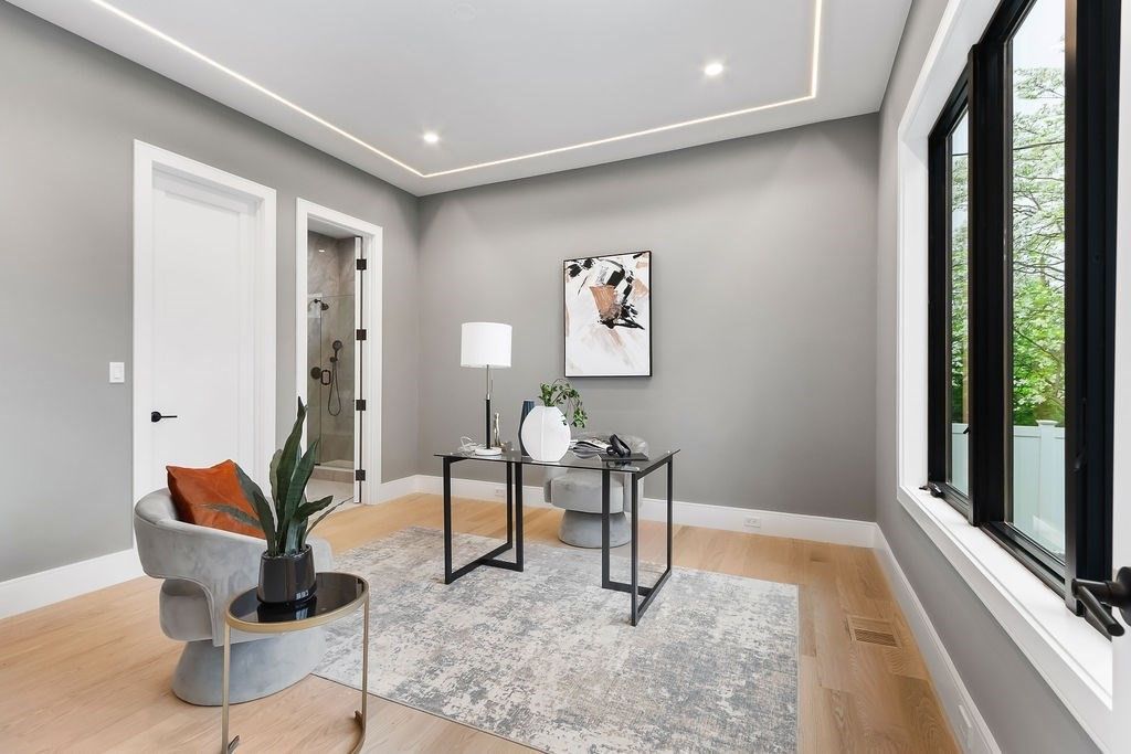 Home Office, Interior, Recessed Lighting, Wood Texture Flooring