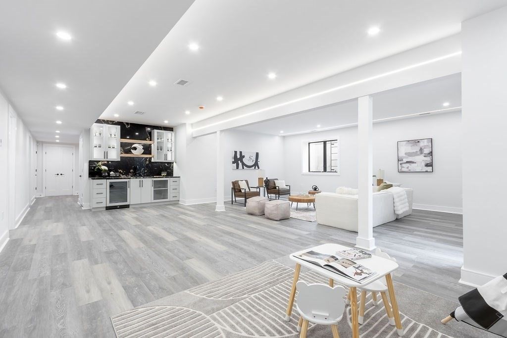 Interior, Kitchen, Living room, Recessed Lighting, Wood Texture Flooring