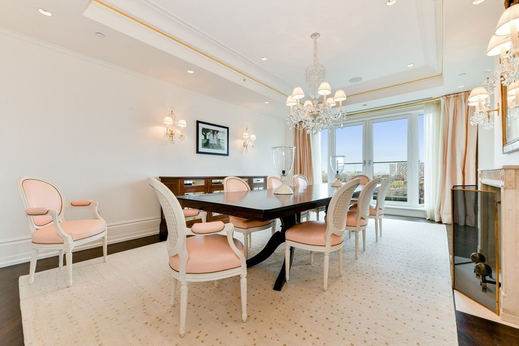 Chandelier, Dining room, Interior, Recessed Lighting, Wood Texture Flooring
