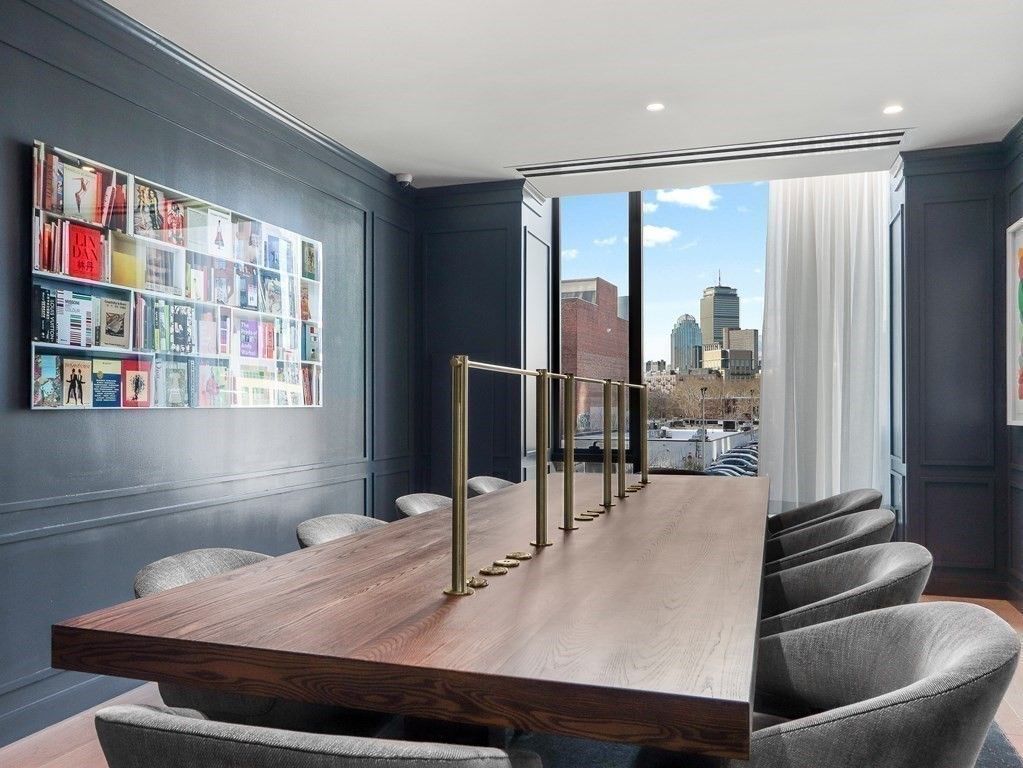 Dining room, Interior, Recessed Lighting, Wood Texture Flooring