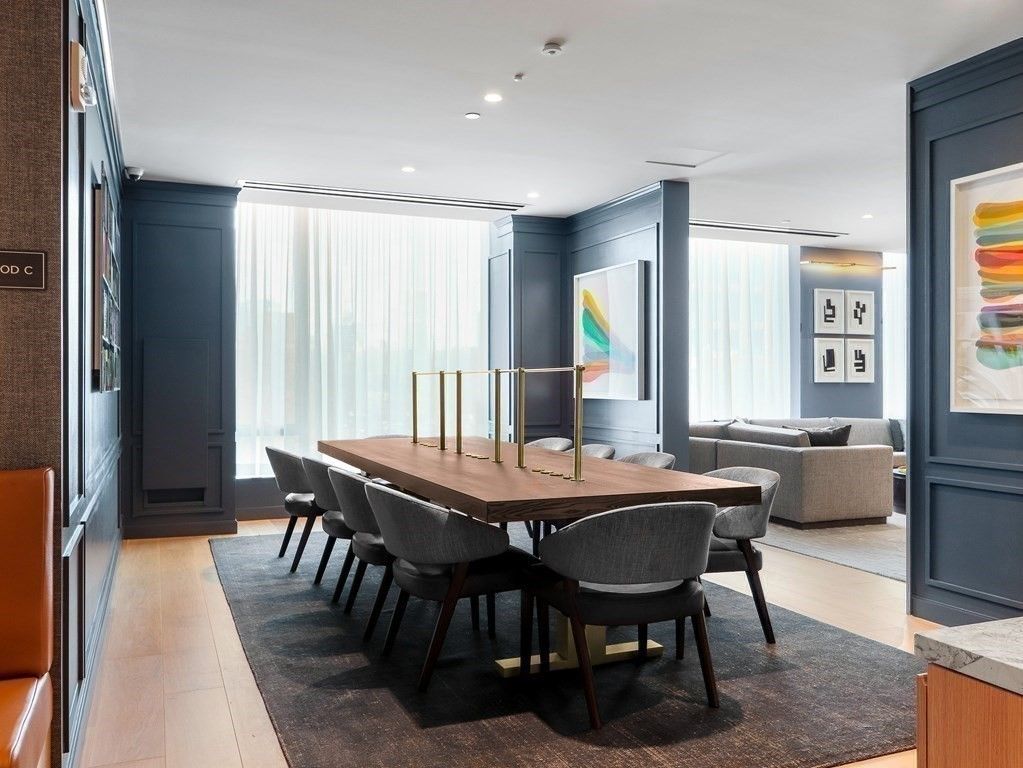 Dining room, Interior, Living room, Recessed Lighting, Wood Texture Flooring