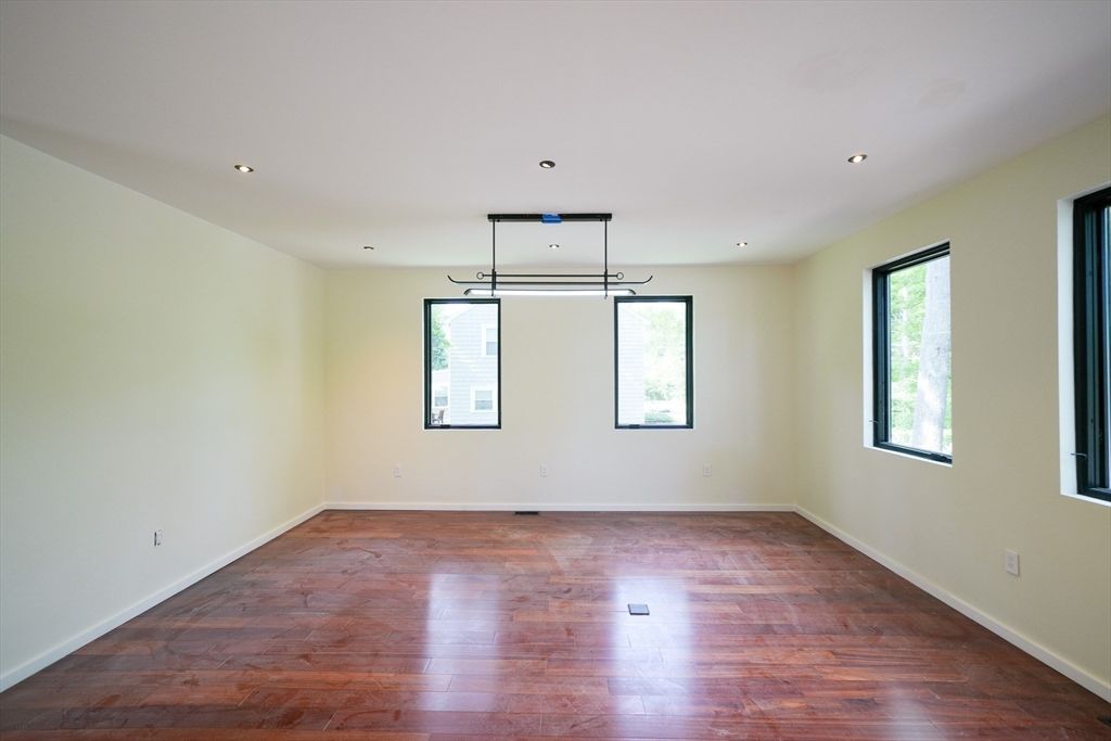 Empty room, Interior, Pendant Lights, Recessed Lighting, Wood Texture Flooring